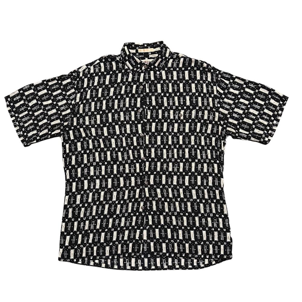 Campia Moda Men's Short Sleeve Button Down Shirt Geometric Print Large